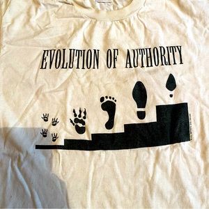 T-Shirt Feminist Unisex White Black FootPrint Shoe Pront Evolution of Authority